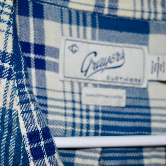 Grayers Men's XL | Blue Cream Plaid Heritage Flannel Shirt | Long Sleeve Cotton - Picture 5 of 5
